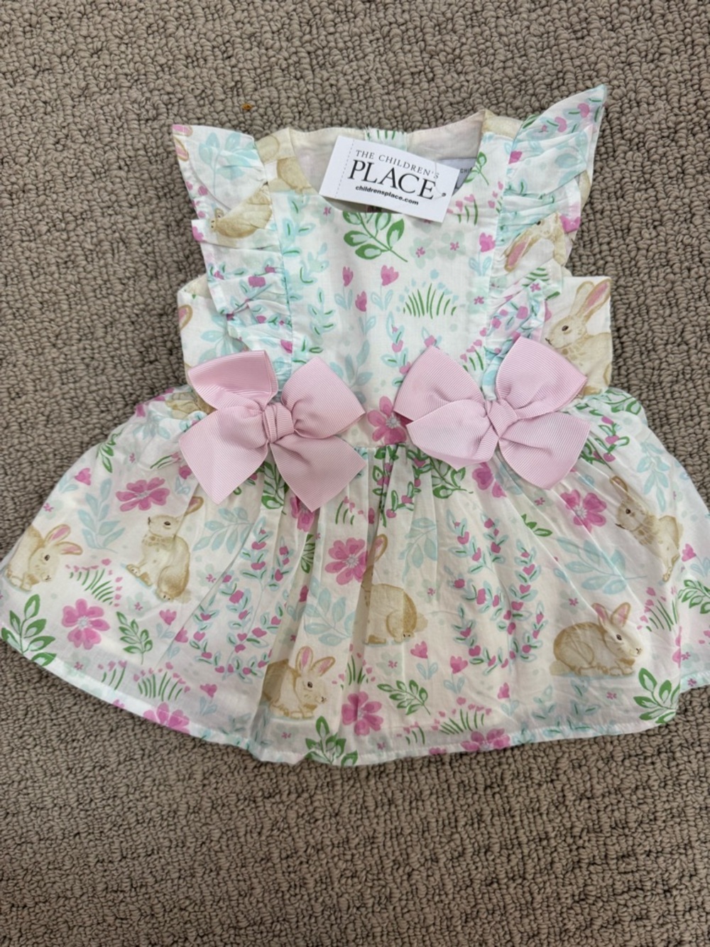 The Children's Place Pastel Floral Bunny Dress with Pink Bows
